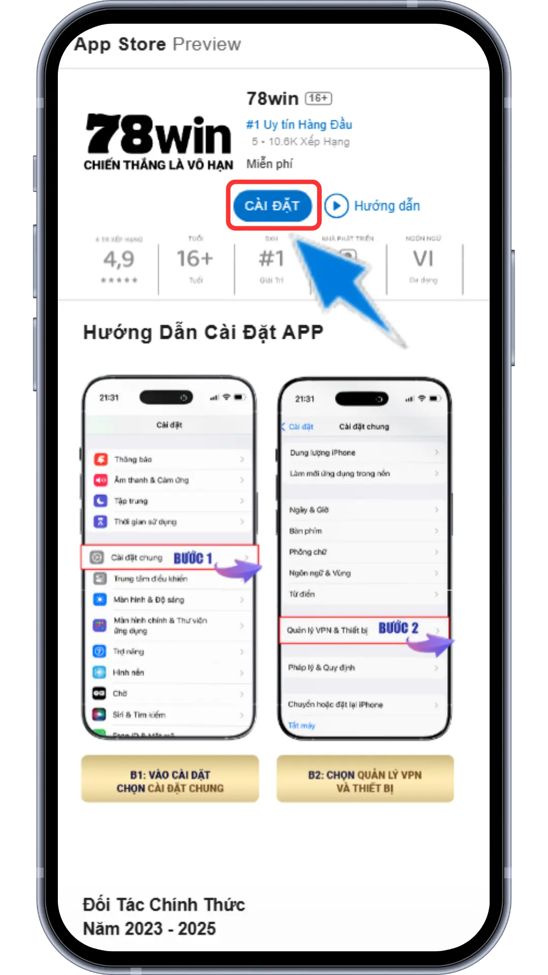 Bước 3 : Chọn Cài đặt